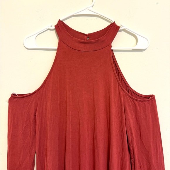 2/$30 Good Luck Gen - Rust Cold Shoulder Long Sleeve Dress - Picture 3 of 11